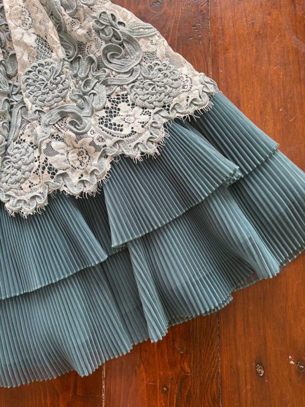 Betsey Johnson Teal and Ivory Strapless Lace Teacup Dress - Picture 8 of 8